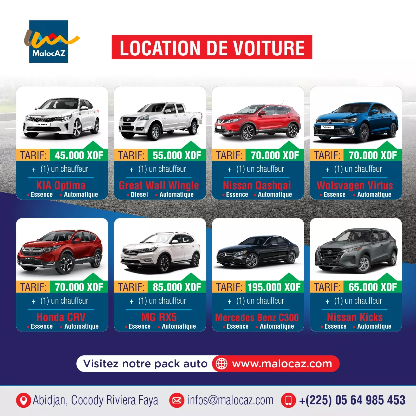 Location de véhicules à 45000 - Petites annonces gratuites - Achat et vente à Abidjan, Côte d'Ivoire